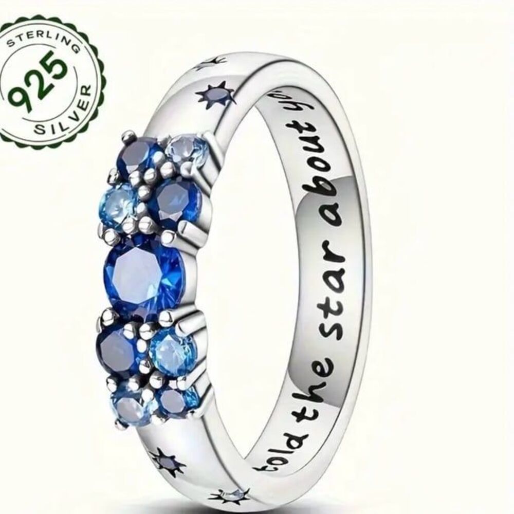 Sterling Silver 925 Ring with blue Crystal star designs